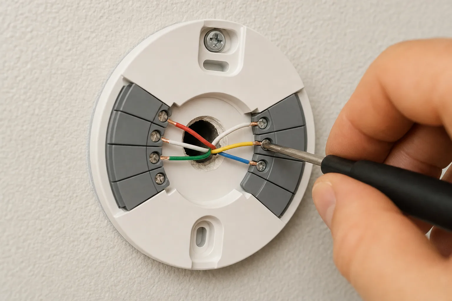 Smart thermostat baseplate with low-voltage wiring mid-install